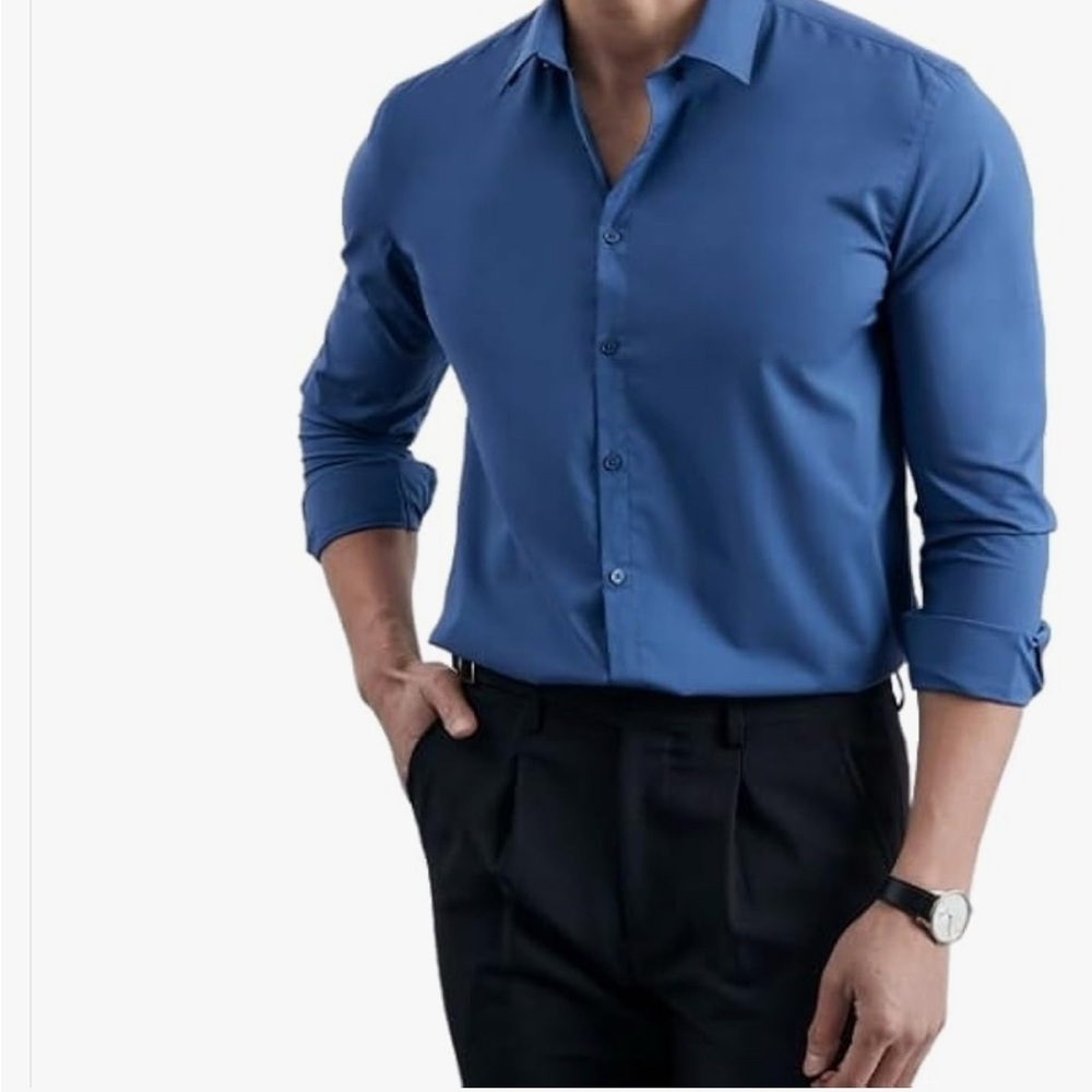 Fitted Mens Dress Shirt, Business Office Long Sleeve Slim Type Button Down Shirt